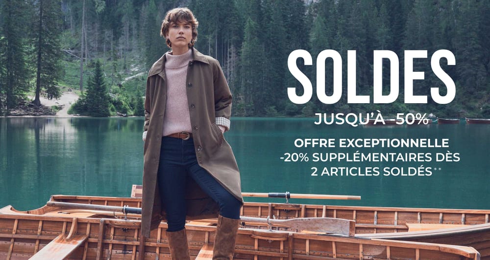 Soldes Jusqu'&agrave; -50 % Offre exceptionnelle : -20% suppl&eacute;mentaires d&egrave;s 2 articles sold&eacute;s