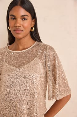 Shiny sequin straight dress;${refinementColor}