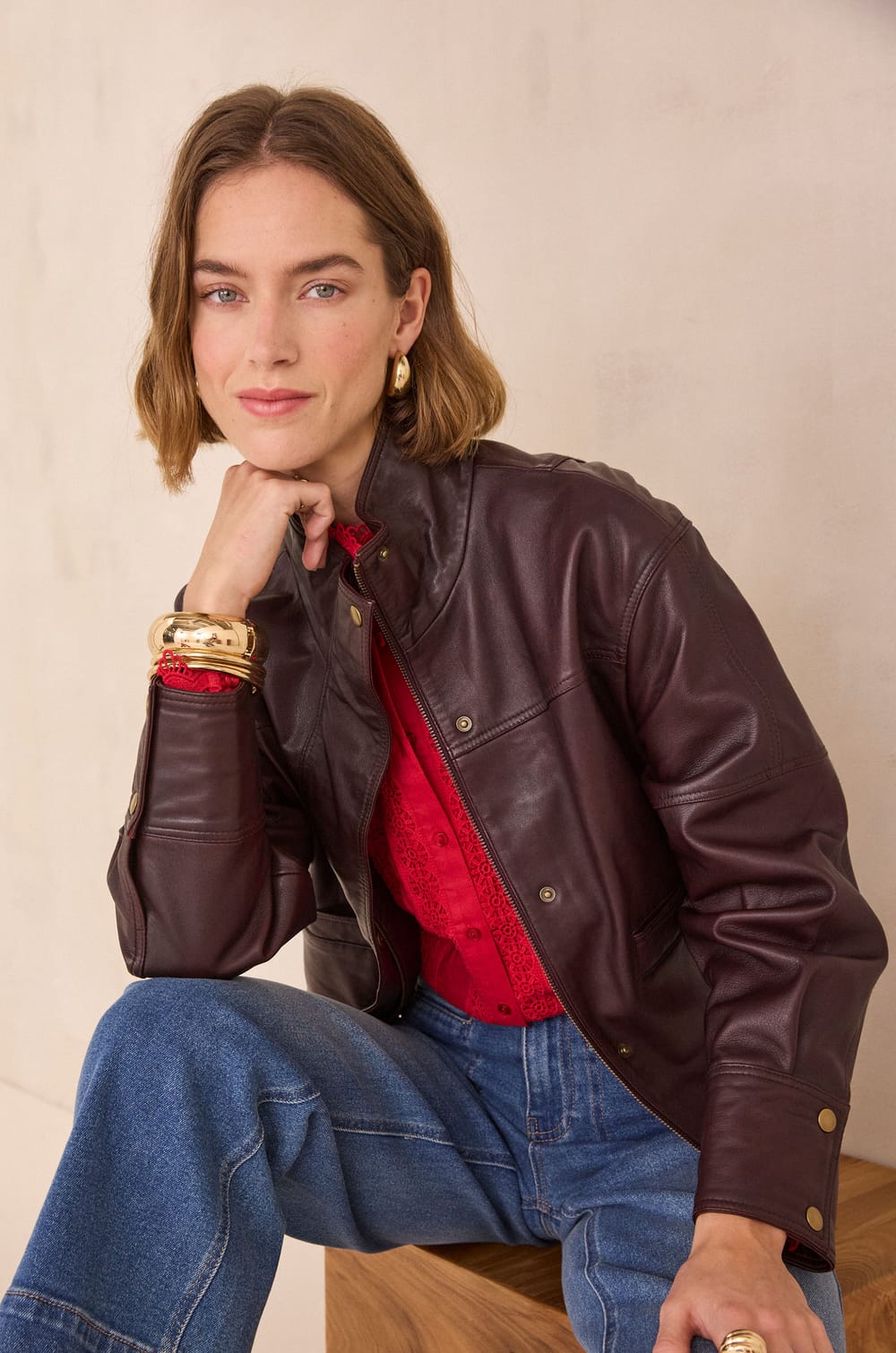 Cropped jeans with braided details ROMA;${refinementColor}