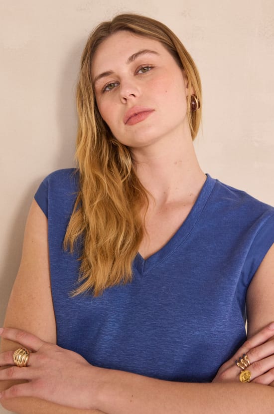 LYNA sleeveless linen blend T-shirt;${refinementColor}