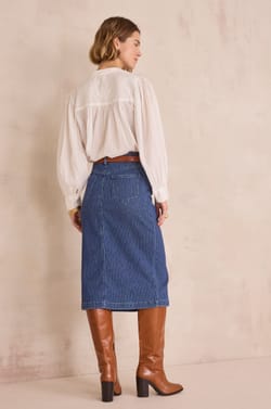 BIRDY cotton skirt with fine stripes;${refinementColor}