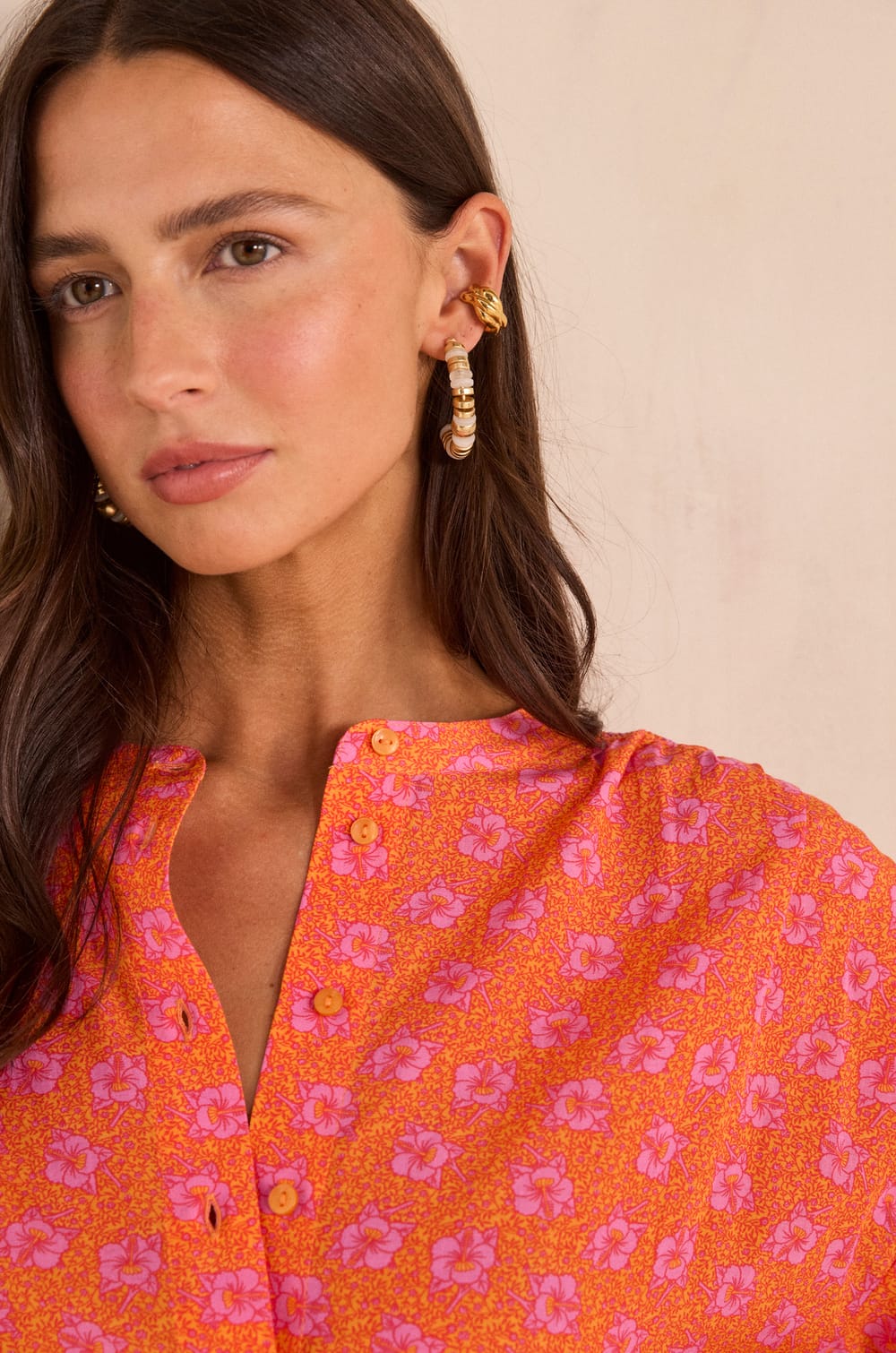 Printed 3/4 sleeve cotton blouse BLISS;${refinementColor}
