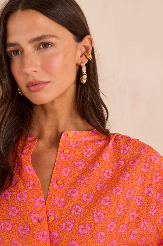 Printed 3/4 sleeve cotton blouse BLISS;${refinementColor}
