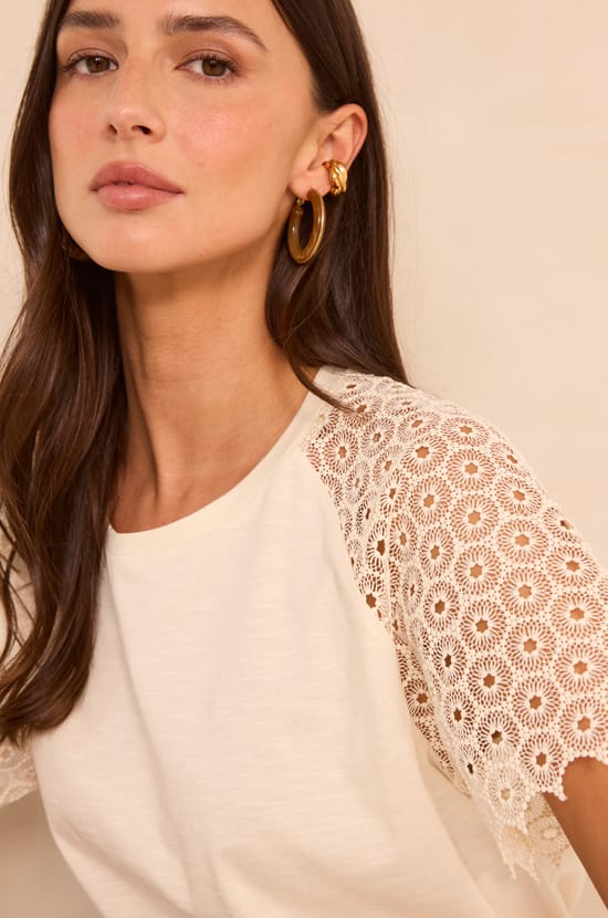 Embroidered short-sleeve cotton T-shirt TRACY;${refinementColor}