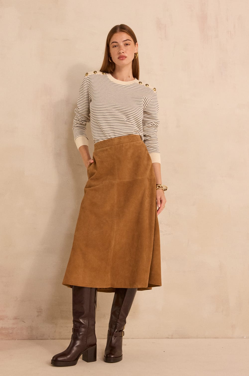 VALERIA suede A-line skirt;${refinementColor}