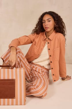 Pink striped cropped wide-leg pants;${refinementColor}