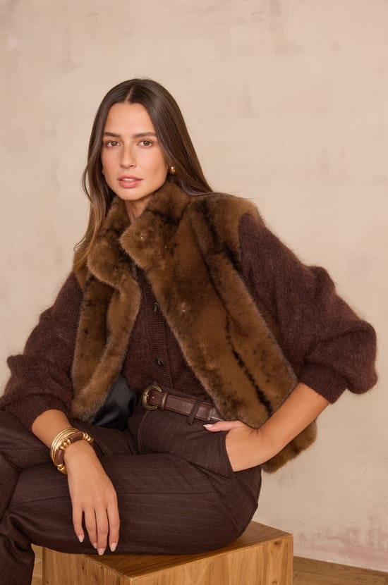 SUZANNE Fluffy Sleeveless Cardigan;${refinementColor}