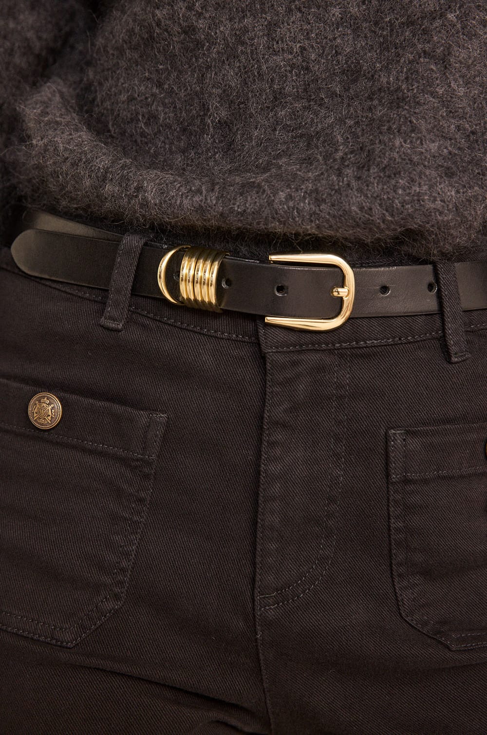 EVE black slim leather belt;${refinementColor}