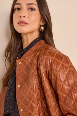 Cinnamon quilted leather jacket BETSY;${refinementColor}