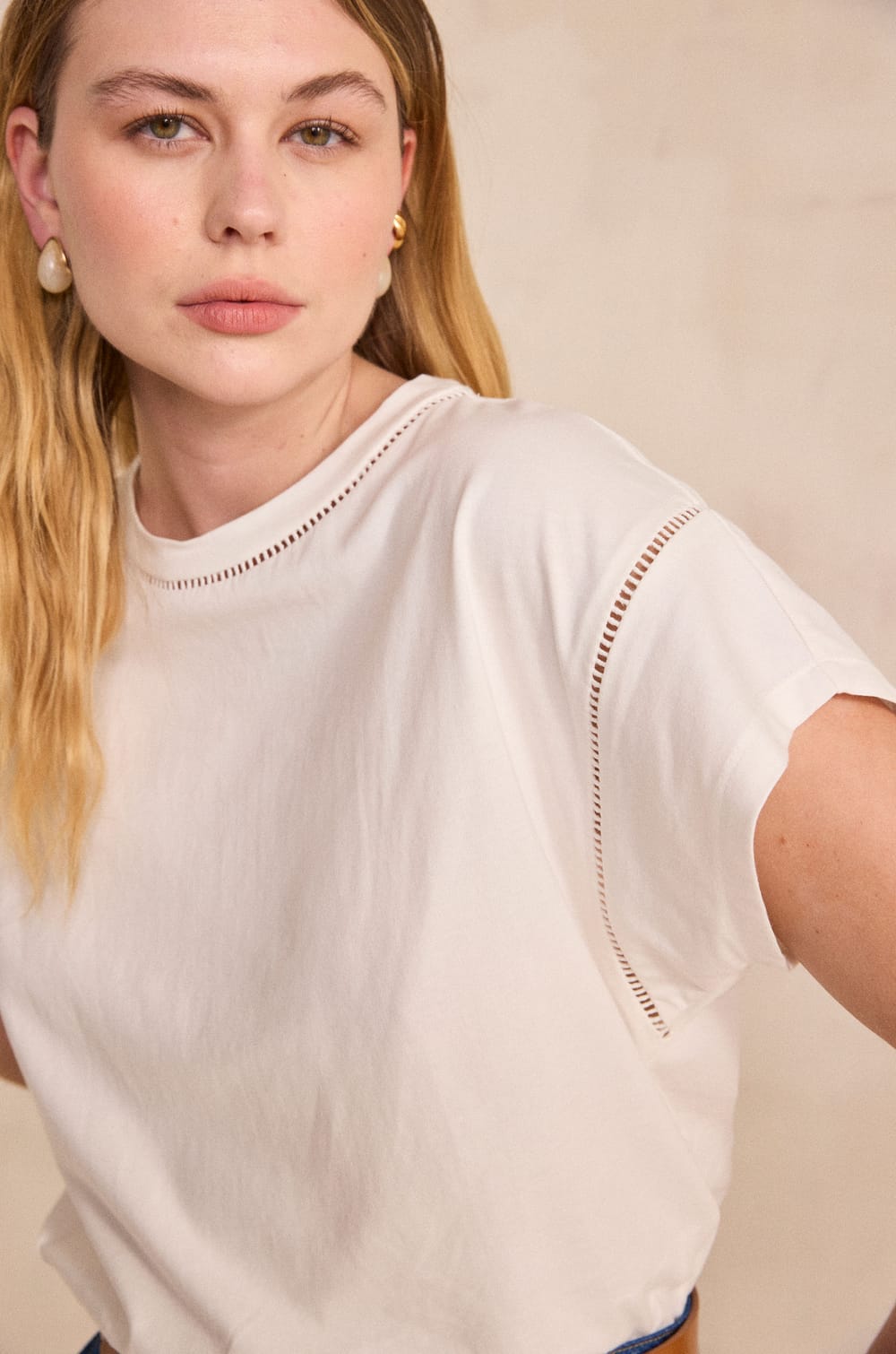 Short sleeve cotton T-shirt LOUISE;${refinementColor}