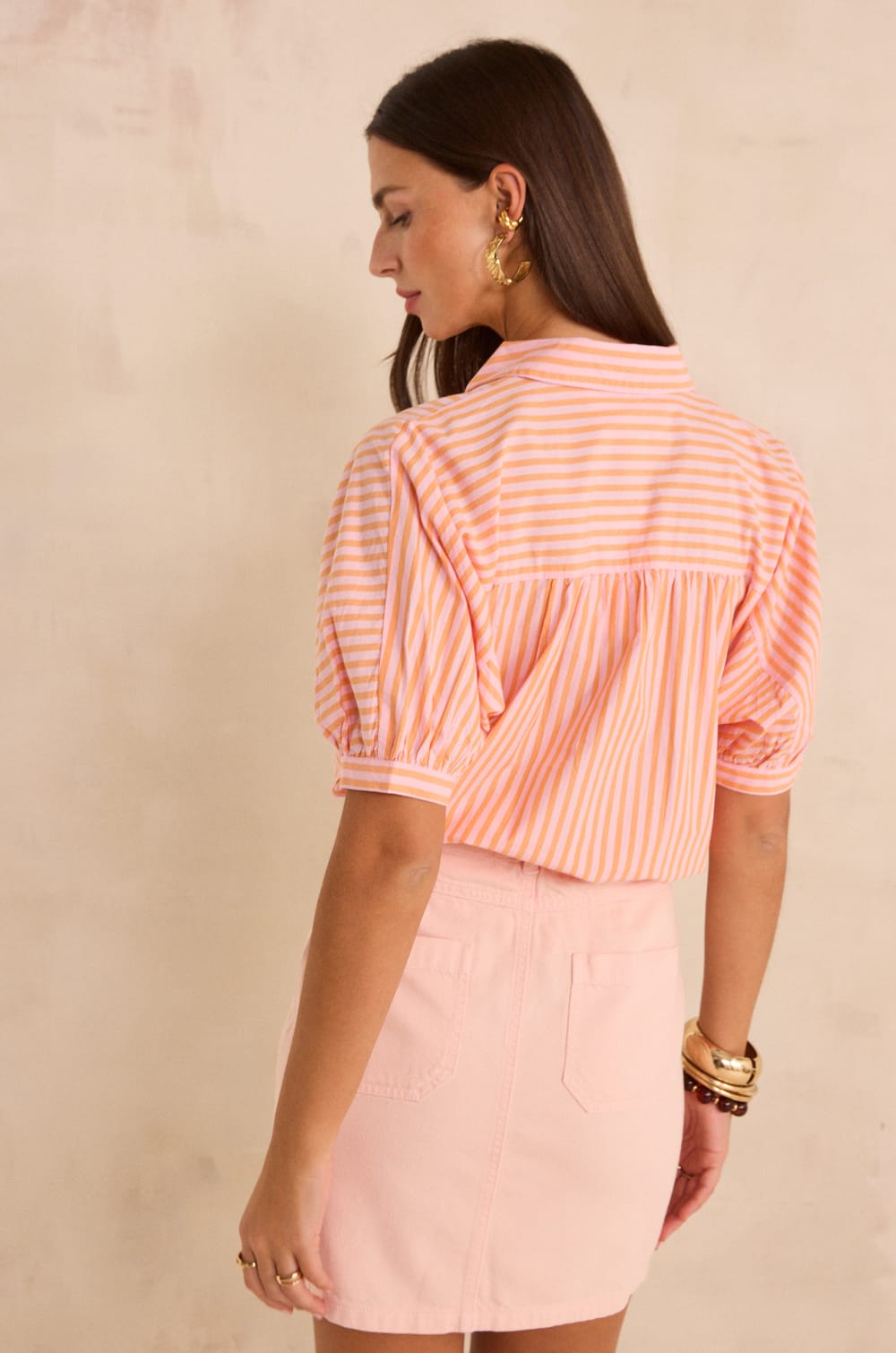 Striped 3/4 sleeve cotton shirt DOMENICO;${refinementColor}