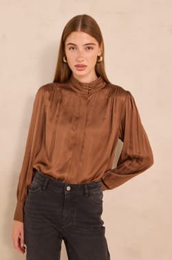 Satin blouse with bow tie collar SPIRIT;${refinementColor}