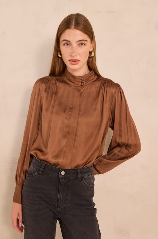 Satin blouse with bow tie collar SPIRIT;${refinementColor}