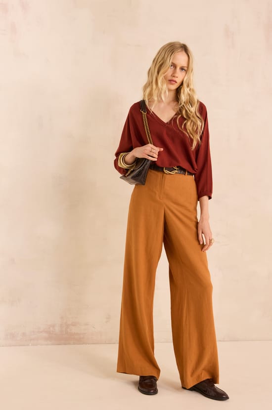 TAMINA wide linen blend pants;${refinementColor}