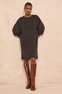 Straight dress in anthracite cashmere PRINCESS;${refinementColor}