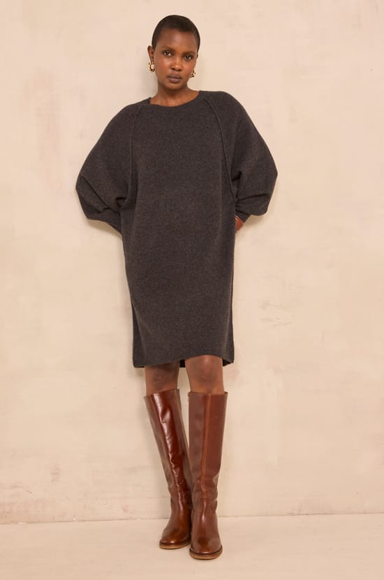 Straight dress in anthracite cashmere PRINCESS;${refinementColor}