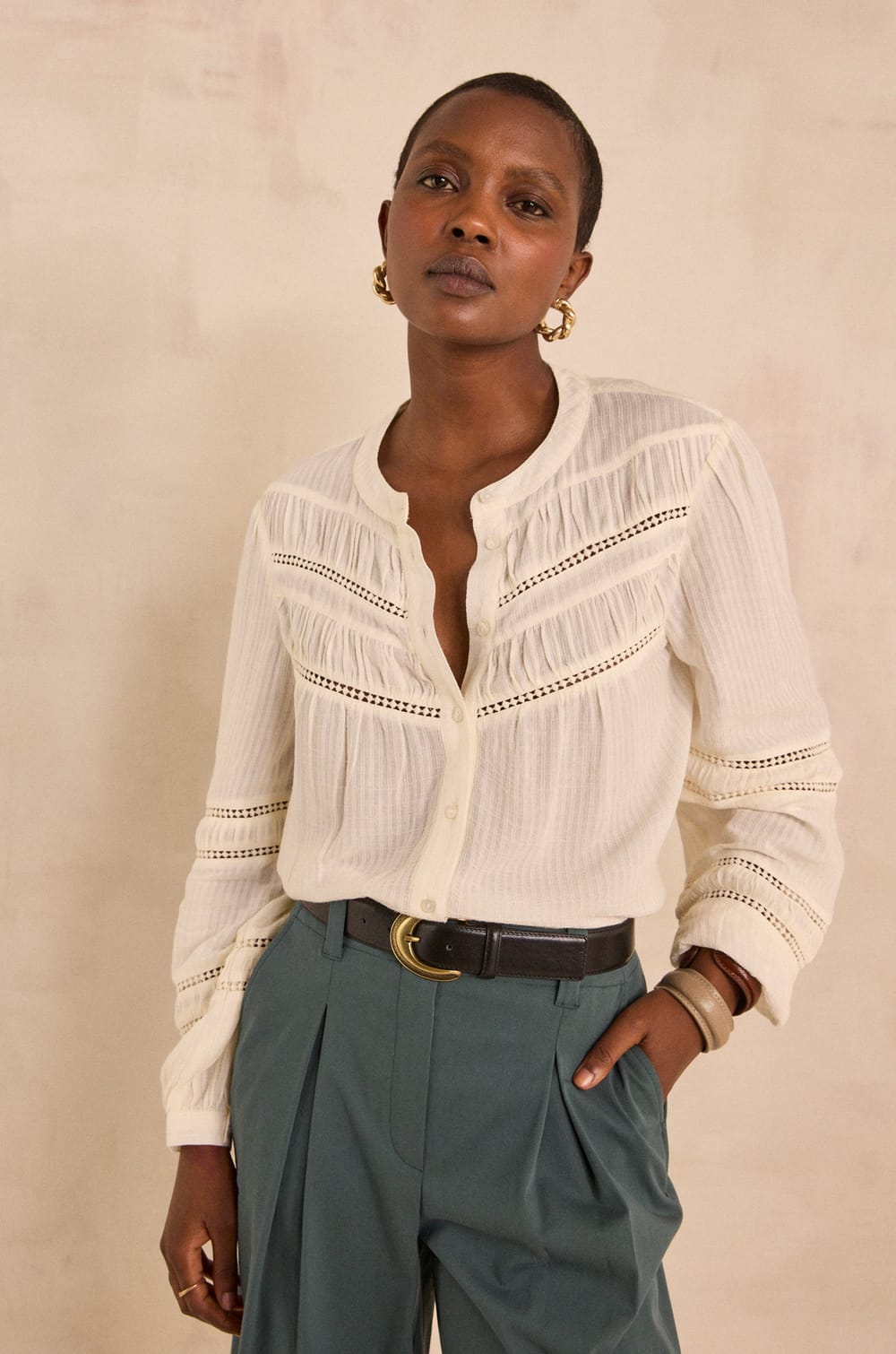 MAYA long-sleeve embroidered blouse;${refinementColor}