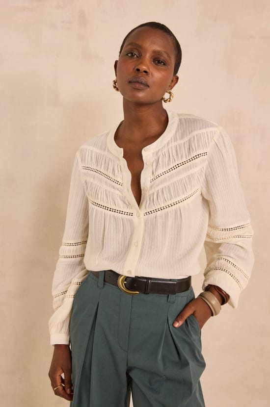 MAYA long-sleeve embroidered blouse;${refinementColor}
