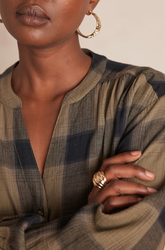 SAMANTHA 100% cotton checked blouse;${refinementColor}