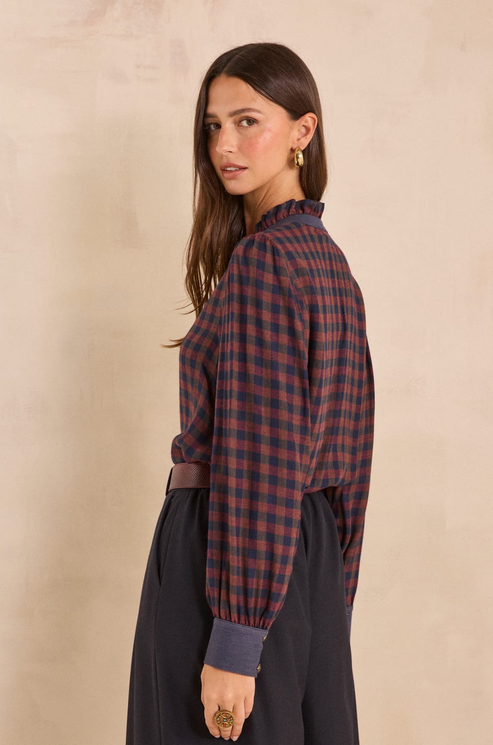 MARIELLE checkered blouse;${refinementColor}