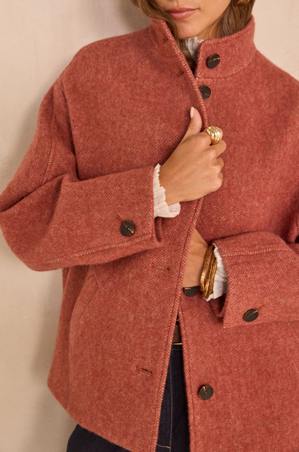 Manteau manches longues en laine m&eacute;lang&eacute;e DUSTIN;${refinementColor}