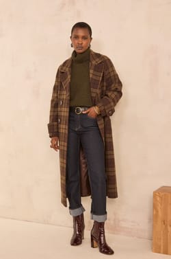 Checked wool blend coat DAREN;${refinementColor}