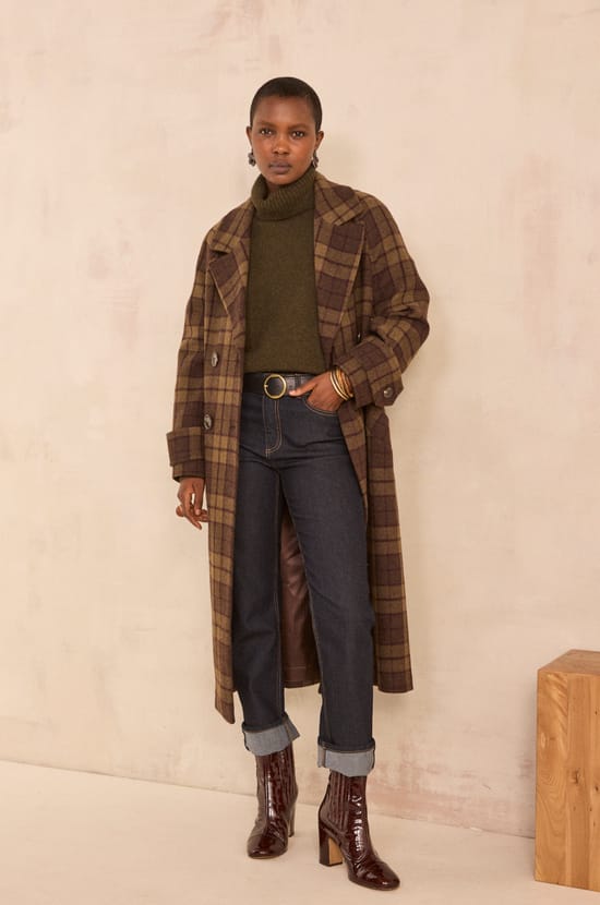 Checked wool blend coat DAREN;${refinementColor}