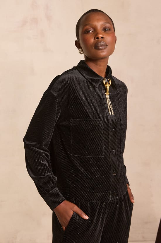 Mirabelle velvet blouse with sequins;${refinementColor}