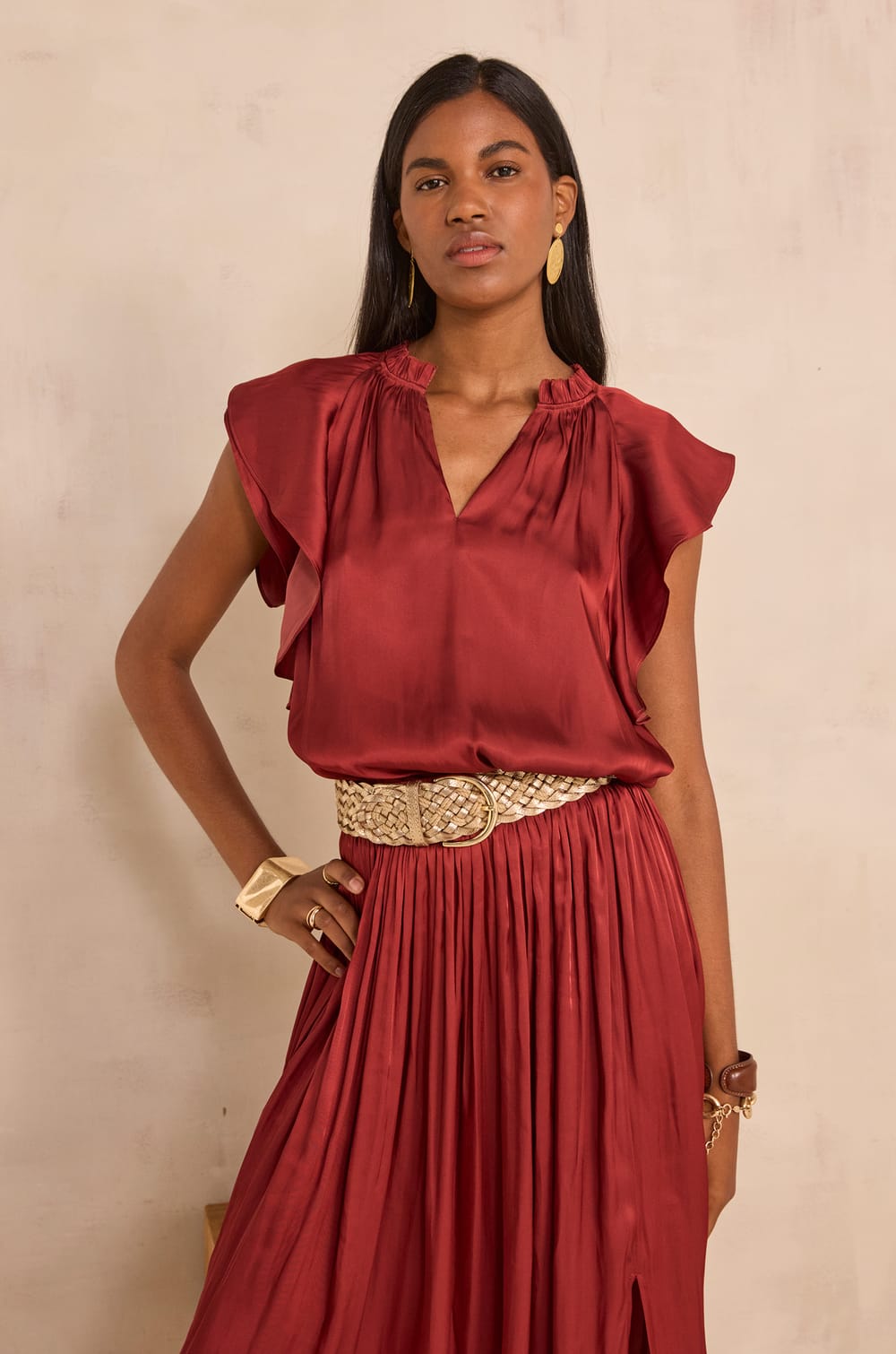 SCARLETT satin sleeveless blouse;${refinementColor}