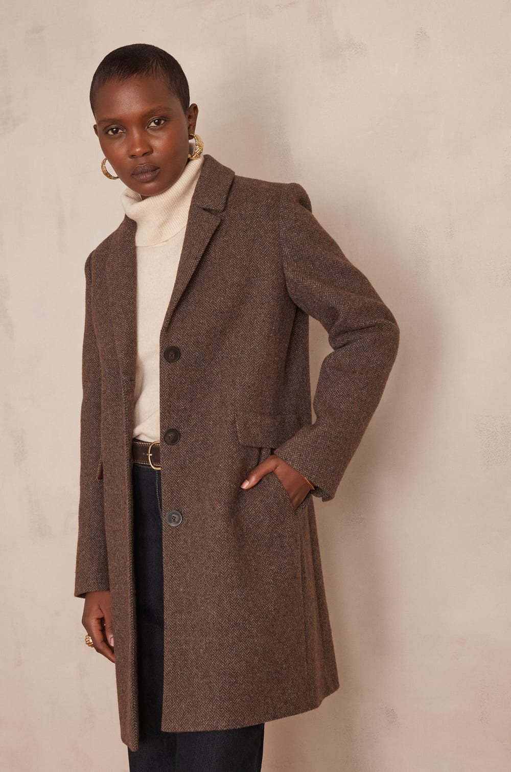 ANABELLE coat with chevron pattern;${refinementColor}