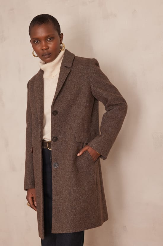 ANABELLE coat with chevron pattern;${refinementColor}