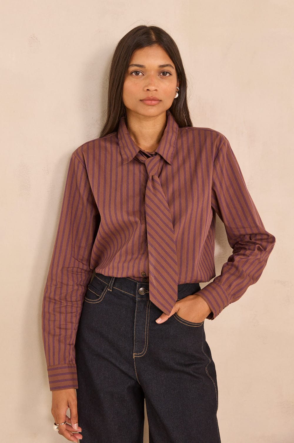 MARCEAU striped cotton blend blouse;${refinementColor}