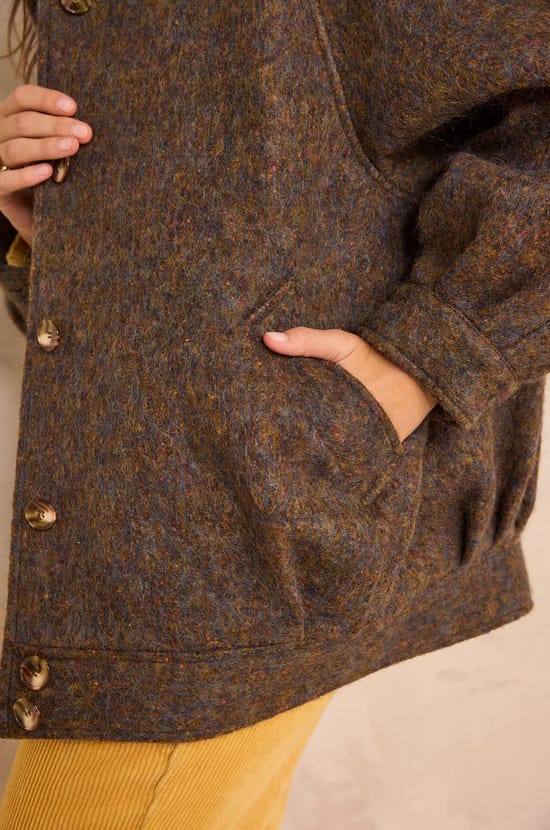 Khaki coat made of wool and silk blend CAMILLE;${refinementColor}