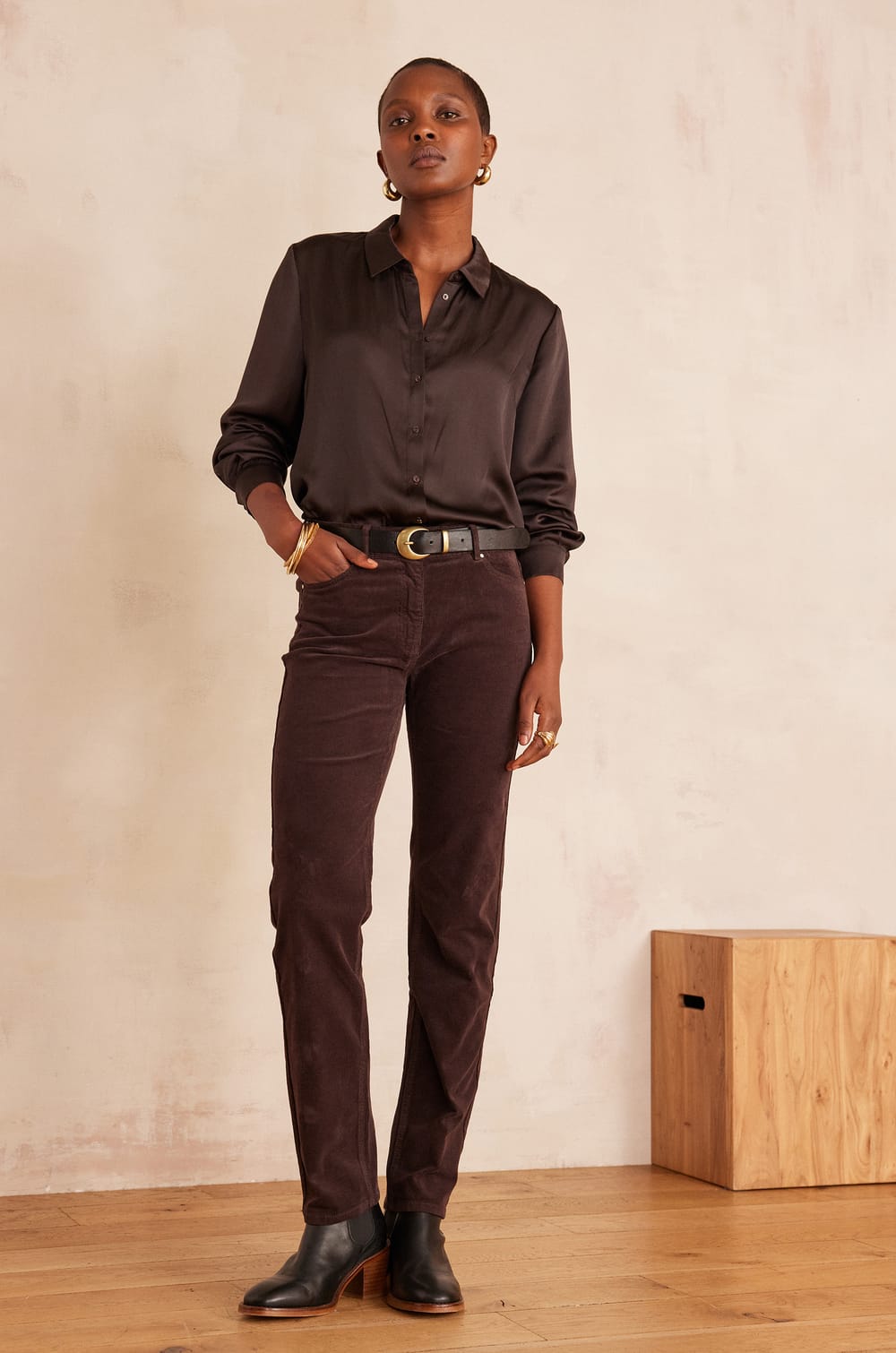Straight cotton velvet trousers MARCUS;${refinementColor}
