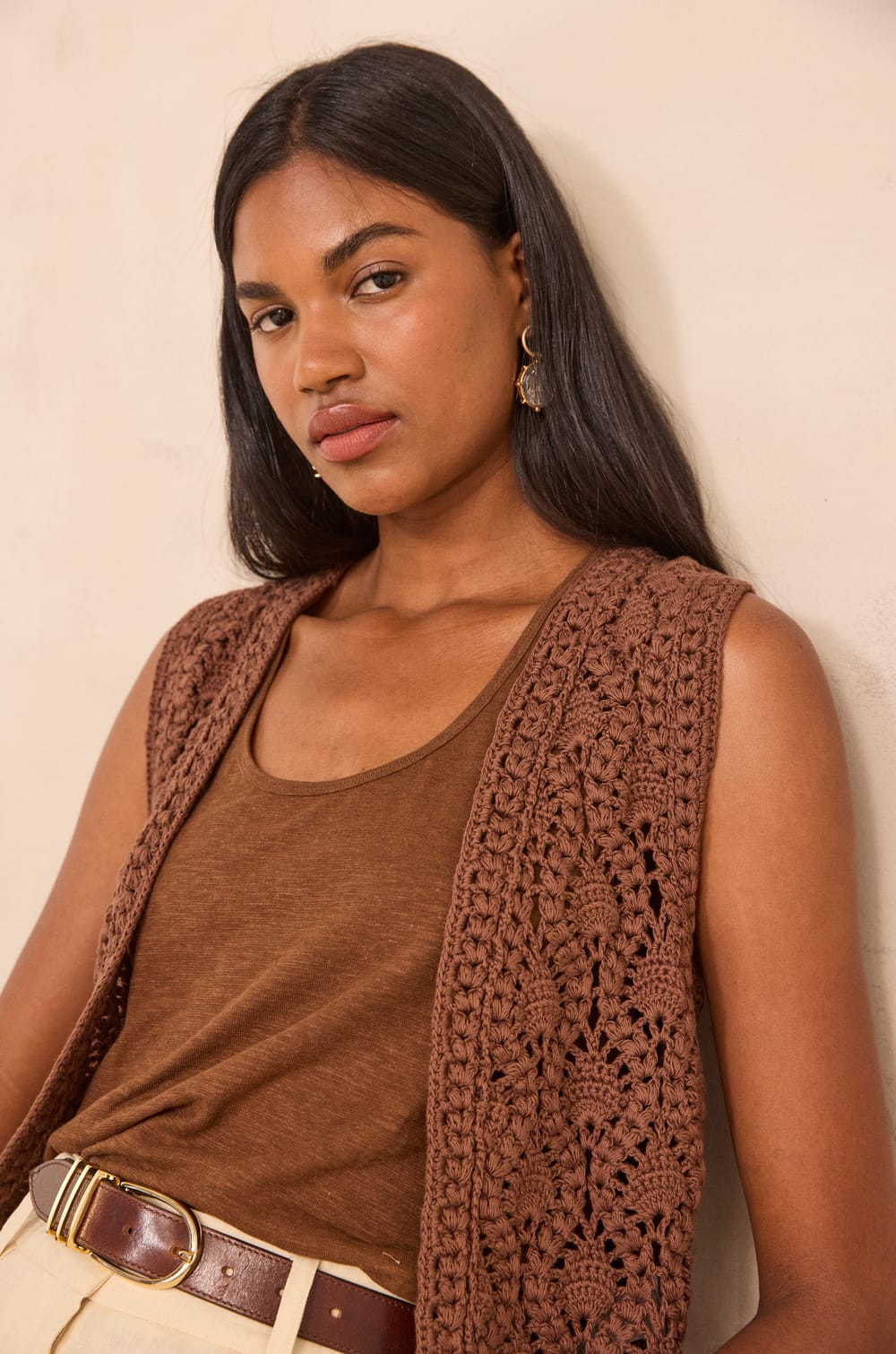Sleeveless cotton crochet vest ANGELE;${refinementColor}