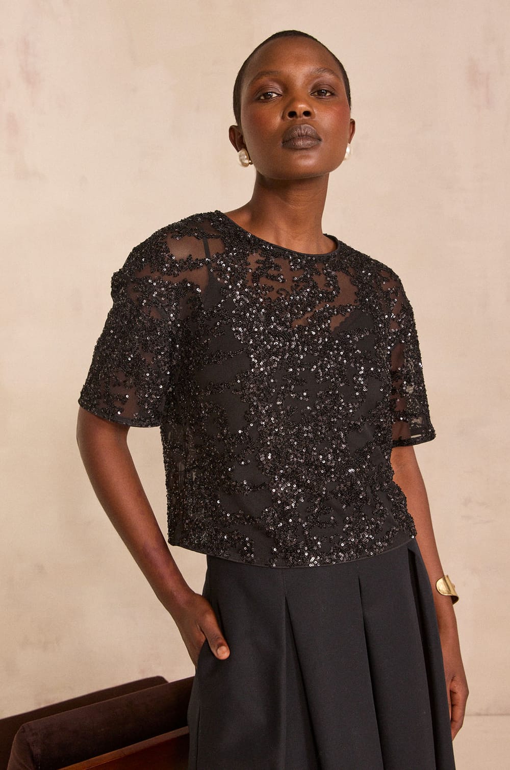 Blouse &agrave; sequins scintillants MINA;${refinementColor}