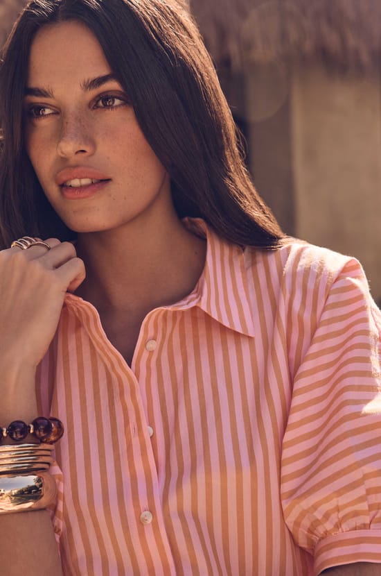 Striped 3/4 sleeve cotton shirt DOMENICO;${refinementColor}