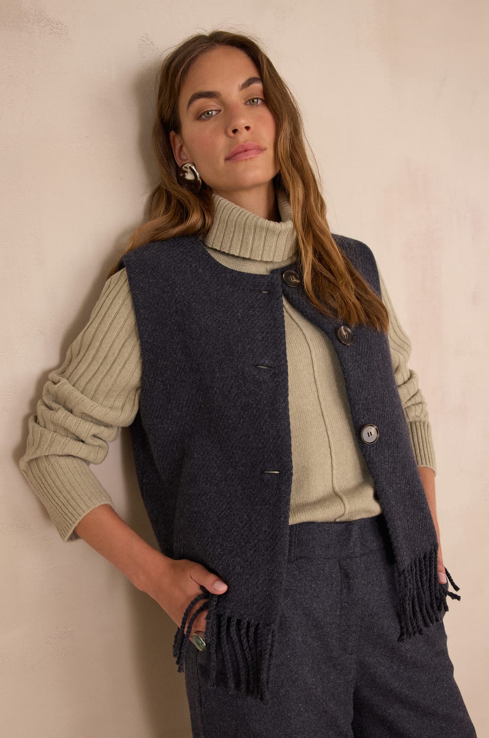 Pantalon cropped MELINA en laine;${refinementColor}