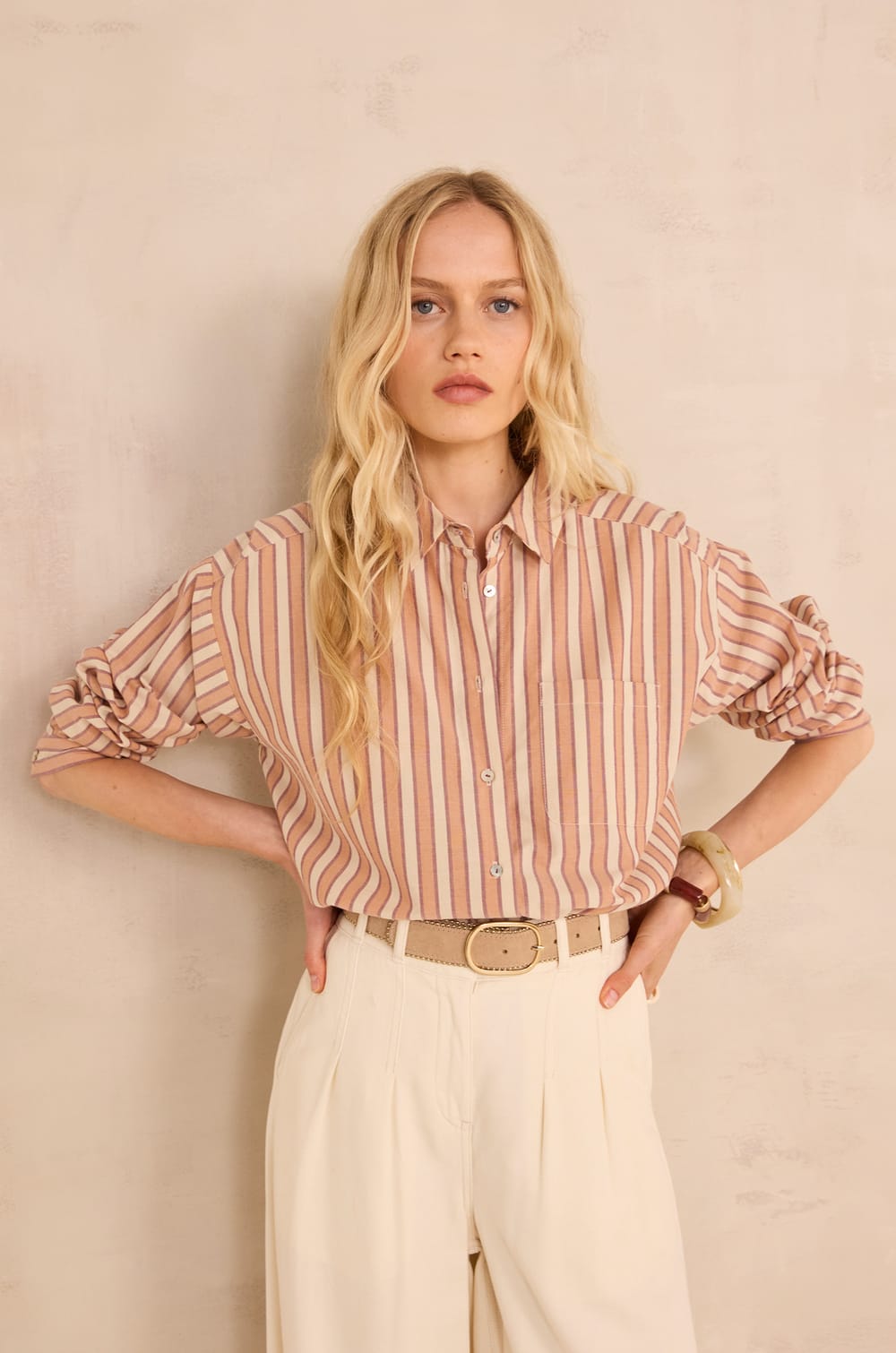 MARILOU striped long-sleeve cotton shirt;${refinementColor}