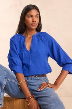 Blouse &agrave; manches 3/4 en lin DAMIA;${refinementColor}
