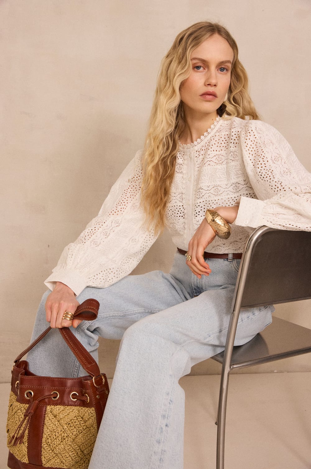 Embroidered long-sleeve cotton blouse DORIS;${refinementColor}