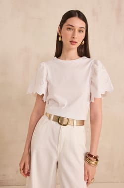 LUNA cotton short sleeve embroidered t-shirt;${refinementColor}