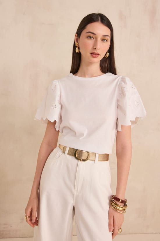 LUNA cotton short sleeve embroidered t-shirt;${refinementColor}