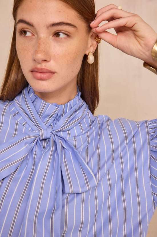 Striped blouse with lavalli&egrave;re collar MORGANE;${refinementColor}