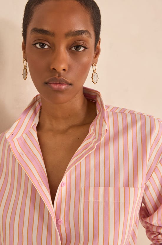 Chemise ray&eacute;e &agrave; manches longues en coton DHARMA;${refinementColor}