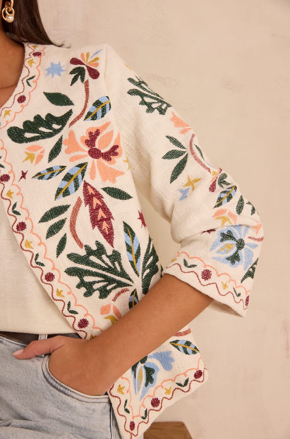 Embroidered long sleeve cotton jacket VOLTIGE;${refinementColor}