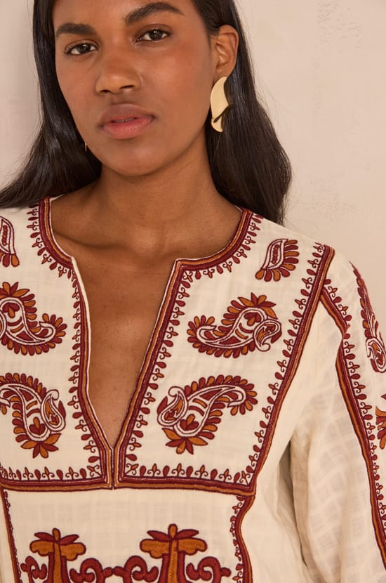Straight embroidered cotton dress MARGUERITE;${refinementColor}