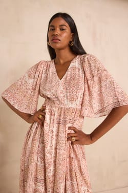 Robe fluide imprim&eacute;e &agrave; manches longues PERLA;${refinementColor}