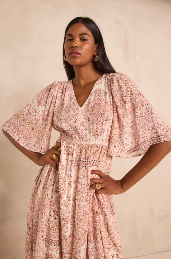 Robe fluide imprim&eacute;e &agrave; manches longues PERLA;${refinementColor}