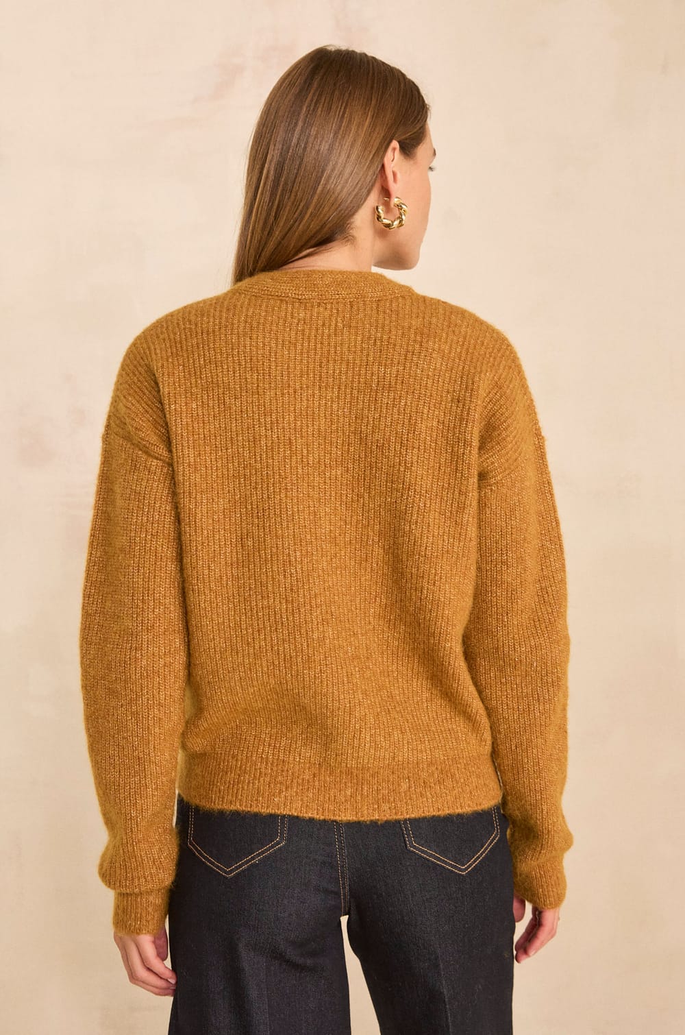 Long sleeve saffron sweater made from a blend of wool and silk ANAIS;${refinementColor}